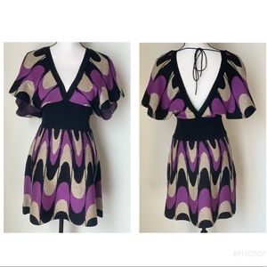 Retro sweater dress purple and black a-line